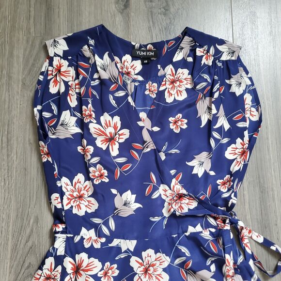 Yumi Kim Wrap Dress Silk XS Blue Floral Whimsi Garden Party Flirty Cottagecore - Picture 3 of 10